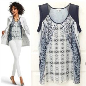 EUC CAbi Mix Print Chiffon Sleeveless Tunic Blouse #253